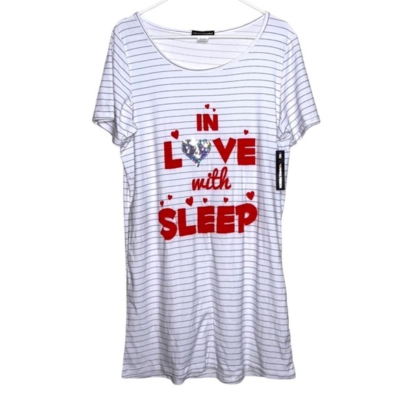 Not A Morning Person “In Love With Sleep” Striped Sleep Shirt NWT Size Medium - Picture 1 of 5